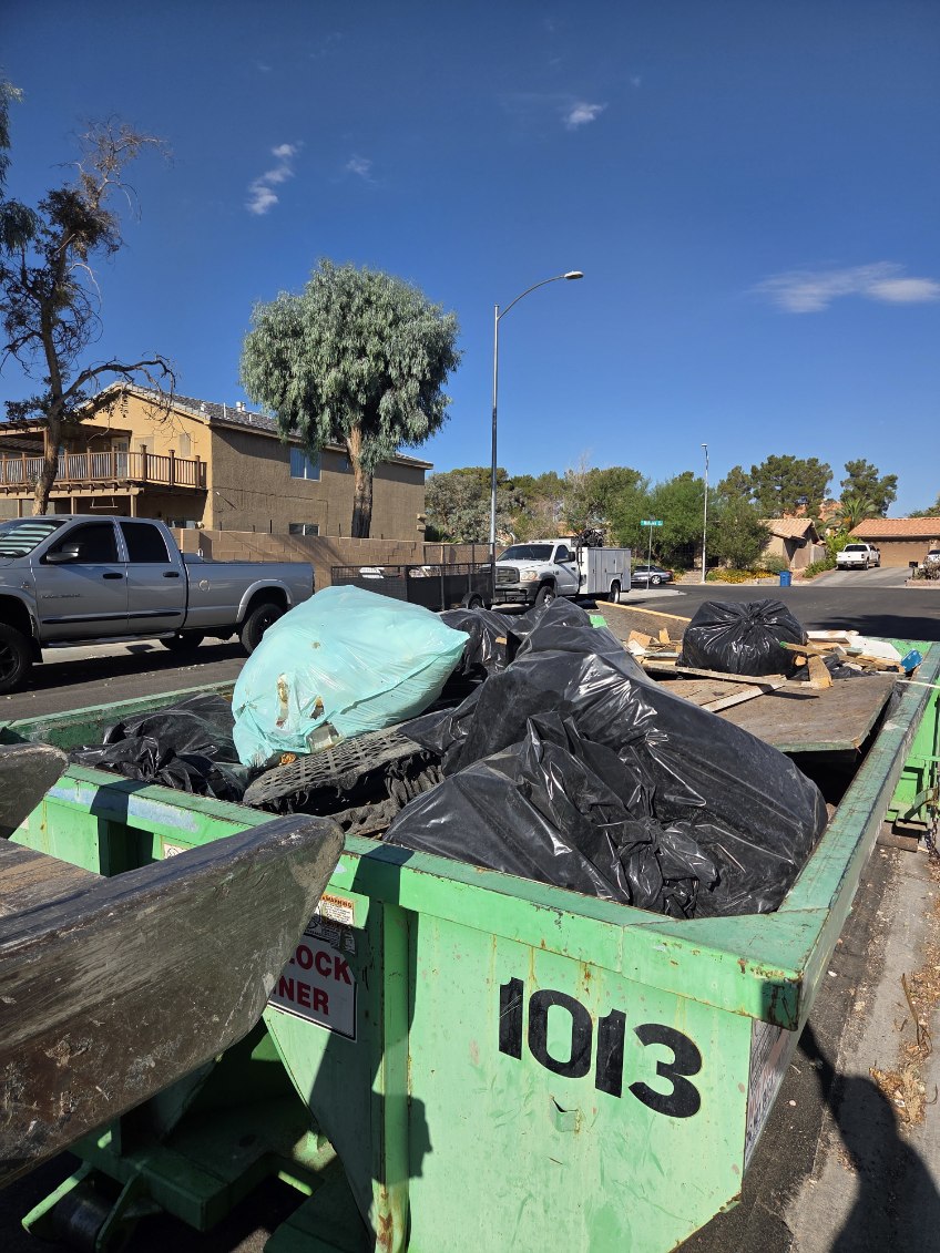 Roll-off dumpster rental delivered to a home in East Las Vegas for a residential remodeling and cleanup project.