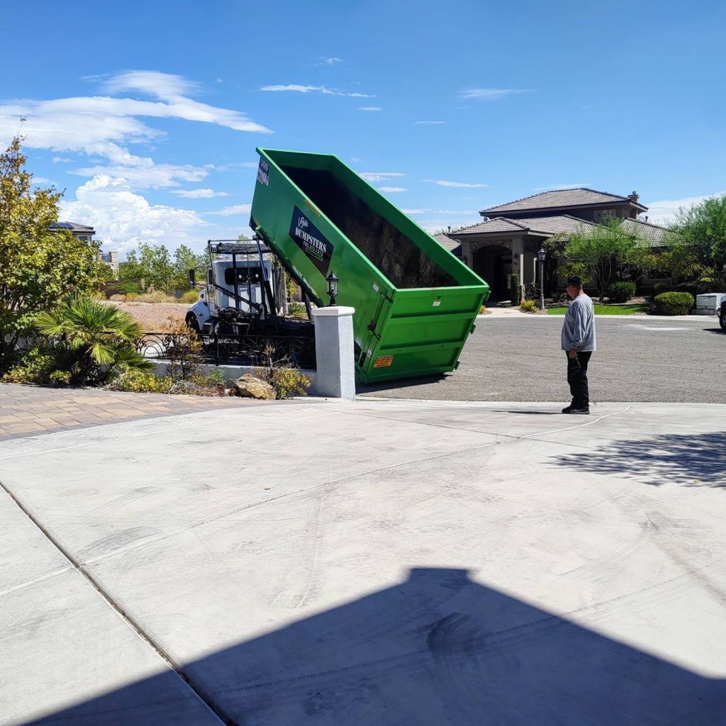 Residential dumpster rental delivered to a Las Vegas home for a home cleanup project