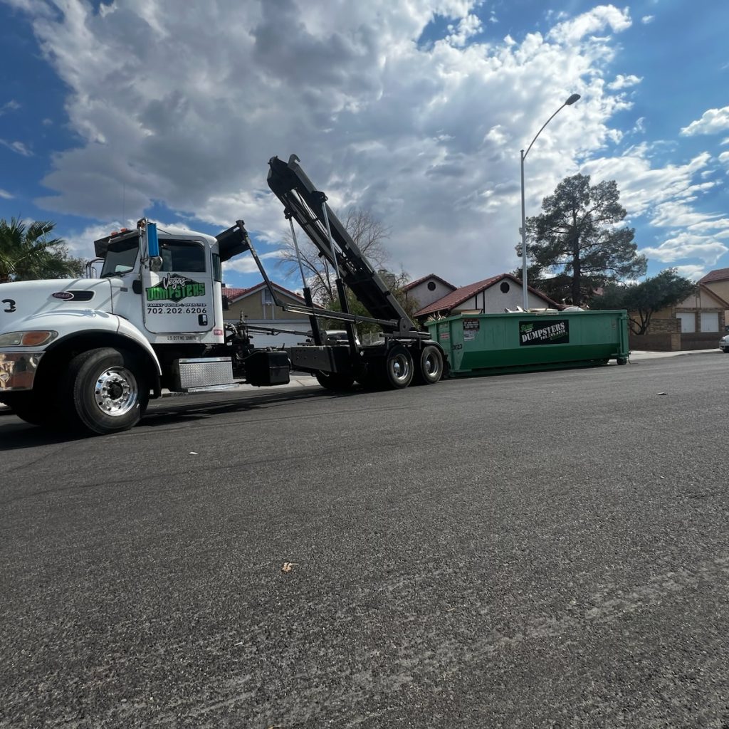Green Valley Henderson home renovation with a roll off dumpster in the driveway